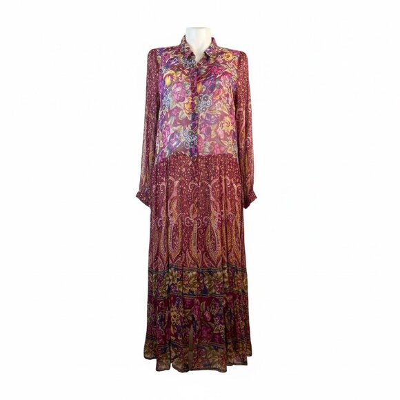 Anthropologie Nikole boho floral Maxi Shirtdress Sheer SIZE L - Picture 4 of 13